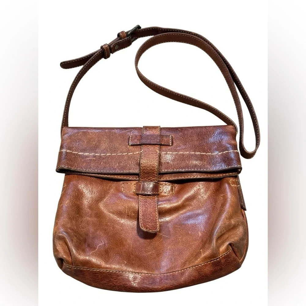 FRYE Artisan Red Leather Fold Over Crossbody Bag Purse